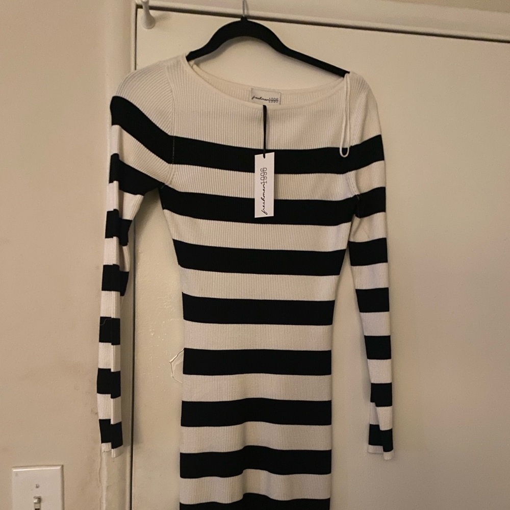 Freshman Black and White Long Sleeved Bodycon Dress